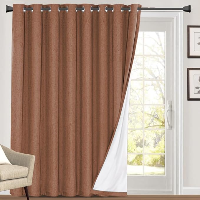 PrinceDeco 100% Blackout Curtains for Sliding Glass Doors 84 Inch Curtains 2 Panel Set Sliding Glass Door Curtain for Living Room Anti Rust Grommet Sliding Door Curtain,100 X L84 Inch,Washed Spice