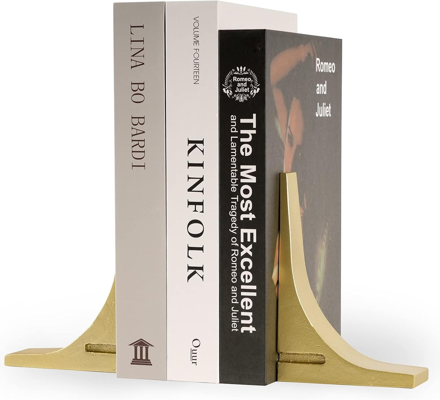 Ambipolar Gold Cast Iron Bookends, Sharp Triangle Theme, Decorative Bookends for Living Room, Office, Desktop, Bookshelves Decor, Bookends for Heavy Books