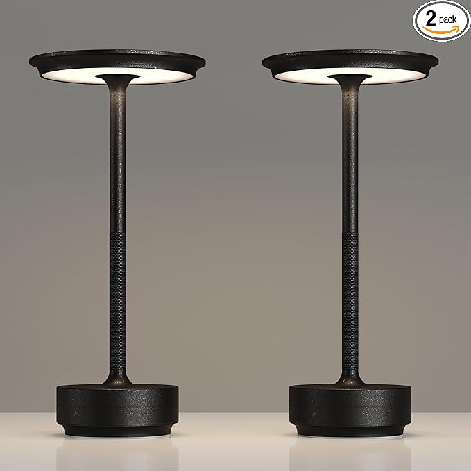 TBBGA 2 Pack Rechargeable Table Lamps Cordless, Portable 5000mAh Outdoor Table Light, 3 Color Stepless Dimming LED Table Lamp with Memory Function, for Home/Dinner/Patio/Restaurant.(Diamond Black)