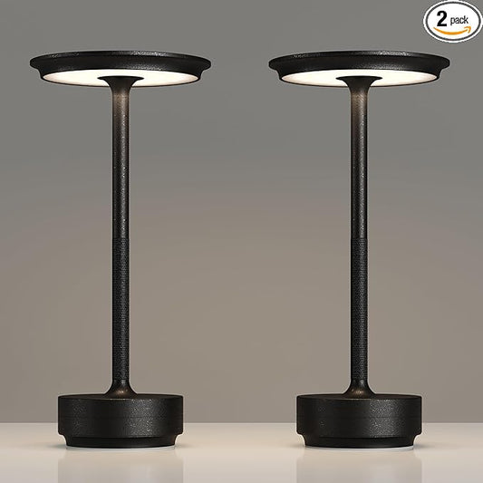 TBBGA 2 Pack Rechargeable Table Lamps Cordless, Portable 5000mAh Outdoor Table Light, 3 Color Stepless Dimming LED Table Lamp with Memory Function, for Home/Dinner/Patio/Restaurant.(Diamond Black)