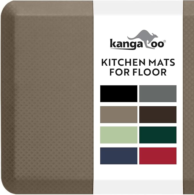 KANGAROO Anti Fatigue Mats for Kitchen Floor, 39x20, Reduce Foot, Knee, Back Pressure, 3/4 Inch Thick Cushioned Ergonomic Mat, Waterproof Comfort Rug for Under Sink, Standing Desk, Store Floors, Beige