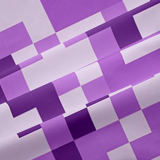 Castle Fairy Purple Checked Window Curtain,Kids Gaming Bedroom Decor Curtains,Geometric Grid Camouflage Window Treatment Boys Teens,Modern Video Games Blackout Drapes 2 Panels,42Wx63L