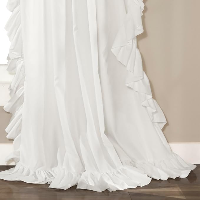 Lush Decor Reyna Ruffle Window Curtain Panel Set, Pair, 54" W x 95" L, White - Flowy Curtain Set - Romantic Ruffle Curtains for Bedroom, Living room, or Dining Room - Farmhouse & Cottage Home Decor