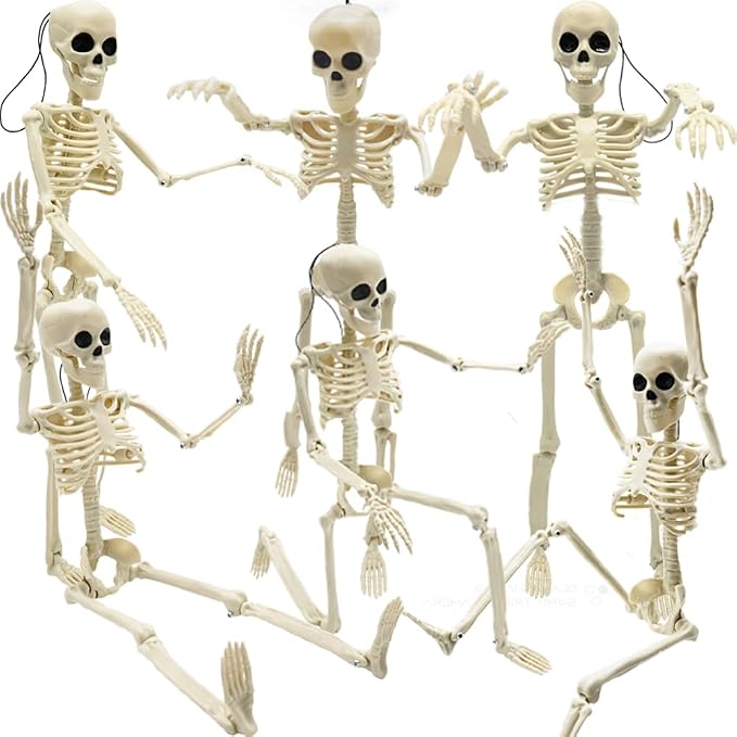 CAMIRUS 6PCS Skeleton Halloween Decorations, 16 in Full Body Poseable Small Skeleton Plastic Bones with Movable Posable Joints for Halloween Indoor Outdoor Party, Graveyard, Haunted House Accessories