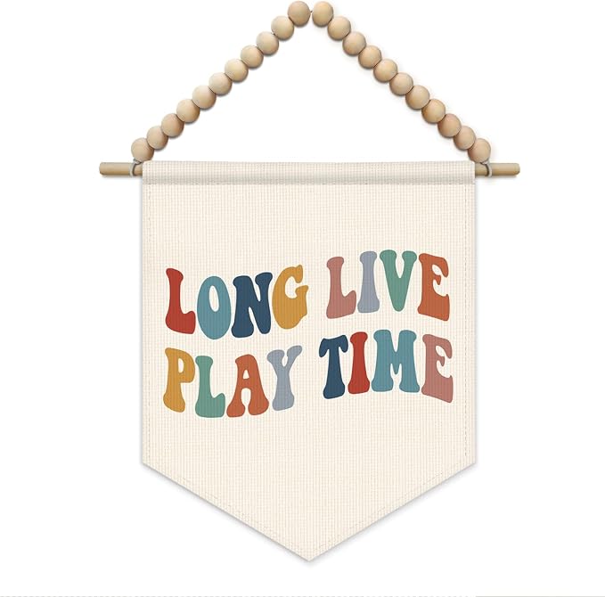 SJDFCSA Boho Kids Playroom Wall Art Decor, Kids Room Decor, Long Live Play Time Boho Nursery Wall Hanging Display Pennant Flag for Boys Nursery Toddler Room Bedroom Playroom