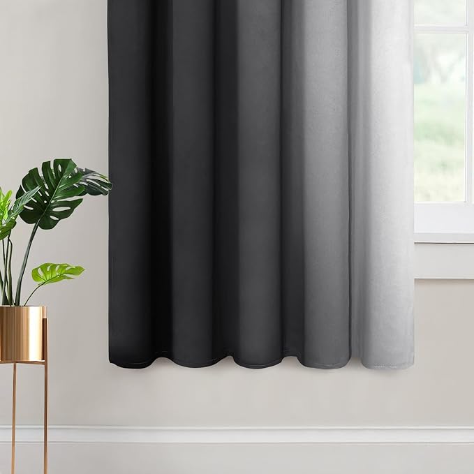 Yakamok Ombre Curtains Black and Greyish White for Living Room,70Wx63L | Room Darkening Curtains 63,Thermal Insulated Gradient Color Drape,Light Blocking Grommet Window Curtains for Bedroom,2 Panels