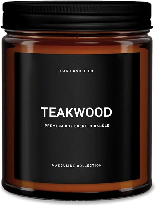 1OAK Scented Candles for Men - Teakwood & Masculine - Soy Wax, Long Burning Premium