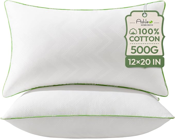 Ashler Home Deco 12x20 Pillows Insert (Set of 2) - Throw Pillow Inserts with 100% Cotton Cover - Lumbar Pillow Sofa Stuffer Pillow Inserts -Decorative White Couch Pillow