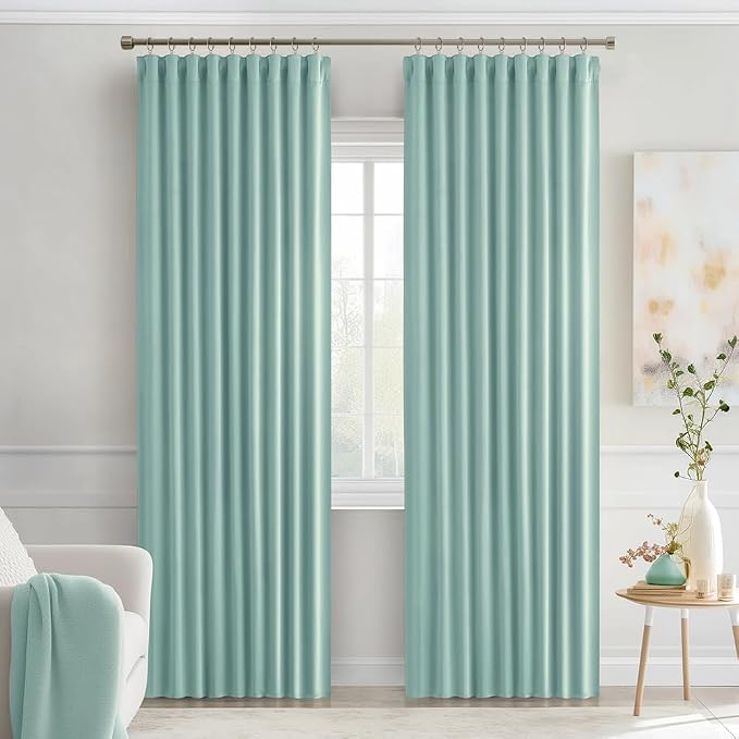 MIULEE Aqua Back Tab Blackout Curtains 72 Inches Long 2 Panels Set for Living Room Bedroom Privacy, Rod Pocket/Pinch Pleat Thermal Insulated Room Darkening Pleated Light Blocking Drapes