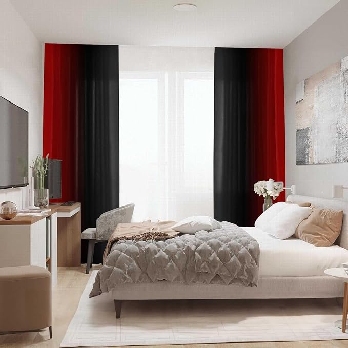 Red and Black Ombre Curtains 72 inches Length for Living Room,Abstract Black and Red Light Filtering Window Curtain Rod Pocket Gradient Vintage Window Drapes for Bedroom Curtains,2 Panels