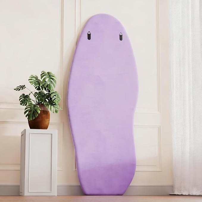 Dewfig Full Length Mirror, 63" x 24"Irregular Mirror, Large Floor Length Mirrors Wall Mounted, Standing Mirrors with Flannel Wrapped Wooden Frame for Bedroom/Living Room, Purple