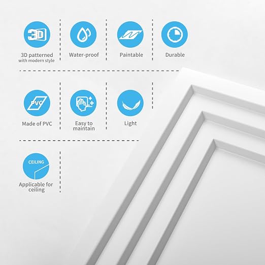 Art3d 12-Pack 24×24 Inch PVC Waterproof Drop Ceiling Tiles for Home Décor - 2x2 ft 3D Modern Ceiling Panel for Suspended Grid, White