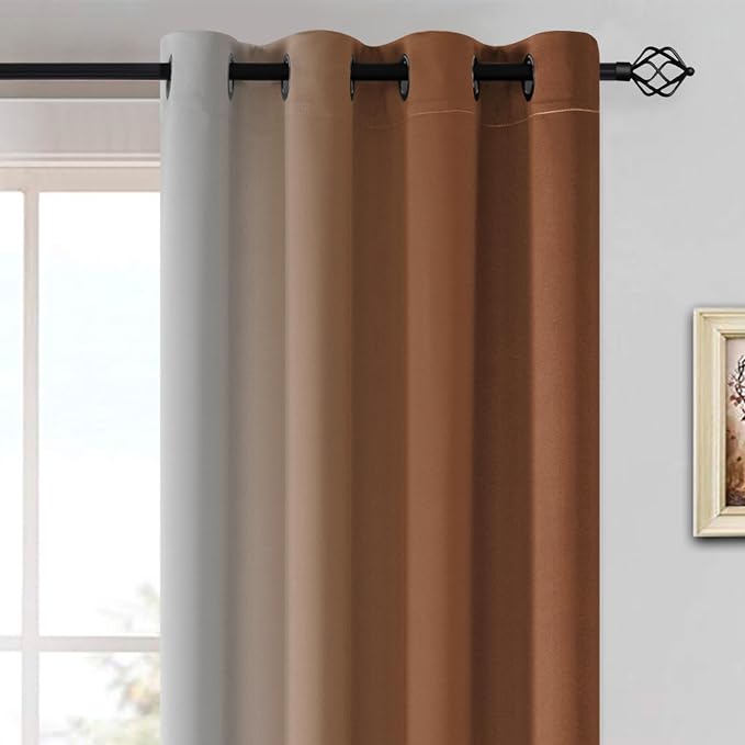 Yakamok Ombre Curtains Burnt Orange and Greyish White for Bedroom,52Wx84L | Room Darkening Curtains 84,Thermal Insulated Gradient Color Drape,Light Blocking Grommet Window Curtains for Bedroom,2 Panels