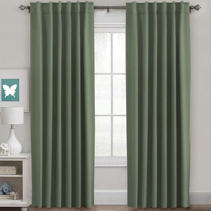 H.VERSAILTEX Back Tab Dark Green Curtains 102 Inch Long for Living Room, Rod Pocket Room Darkening Thermal Insulated Blackout Curtains, 52 x 102 Inch, Bronze Green, 2 Panels