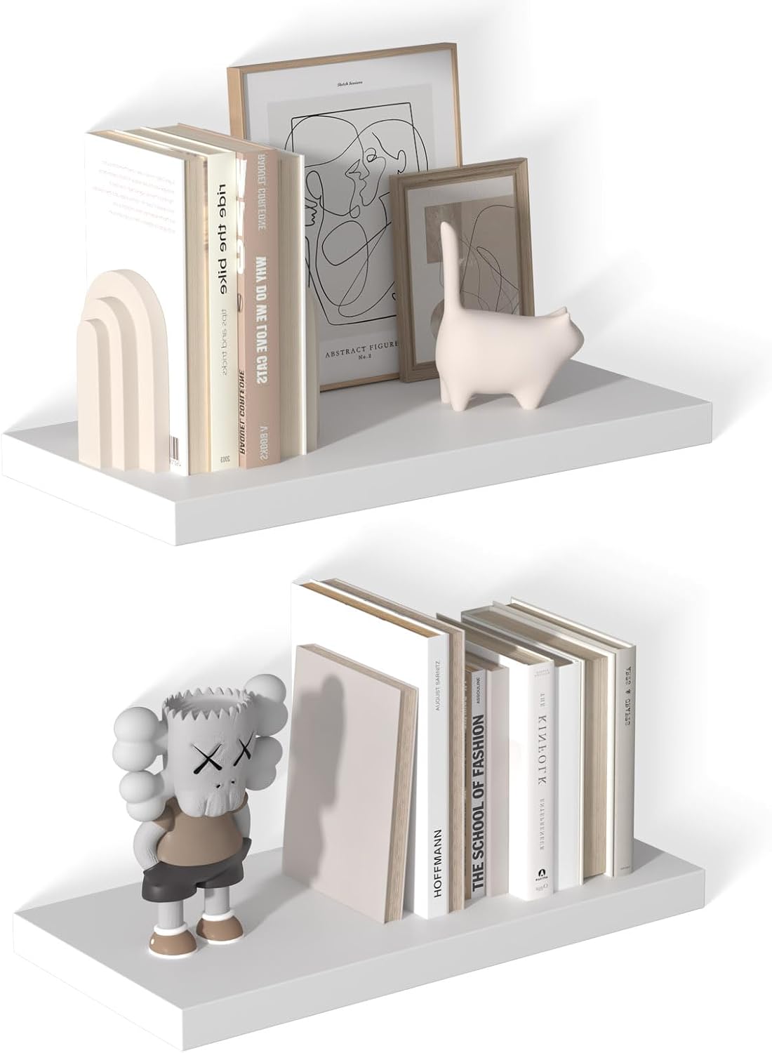 12 Inch Deep Floating Shelves for Wall 2 Pack White Floating Shelves Large Storage Space Wall Mount Shelf for Living Room Kitchen Bathroom 24" W x 12" D x 1.2" White