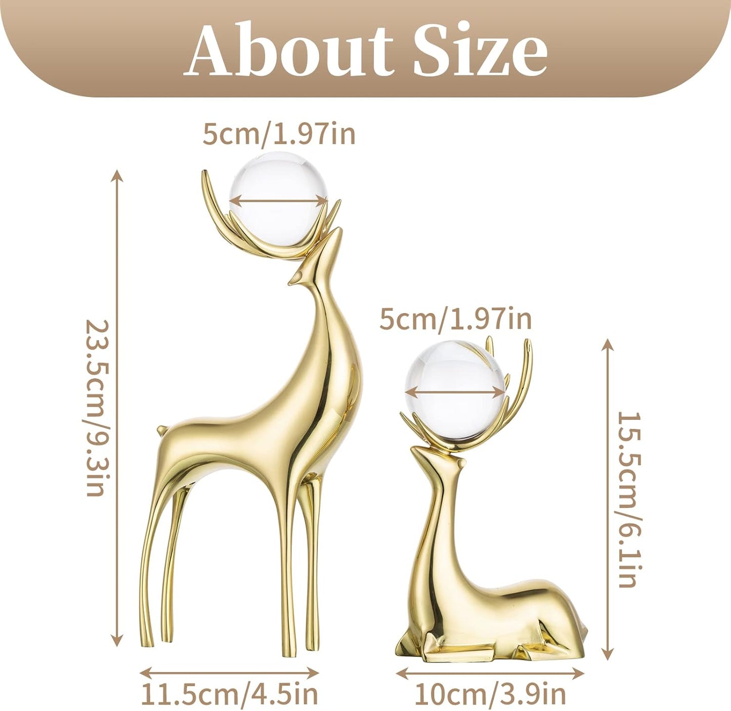 Sziqiqi Brass Reindeer Sculptures Animal Figurine Statues Christmas Deer Pure Copper Heavy Reindeer Ornaments for Home Decor Accents Living Room Office Bookself Tabletop Mantle Decoration