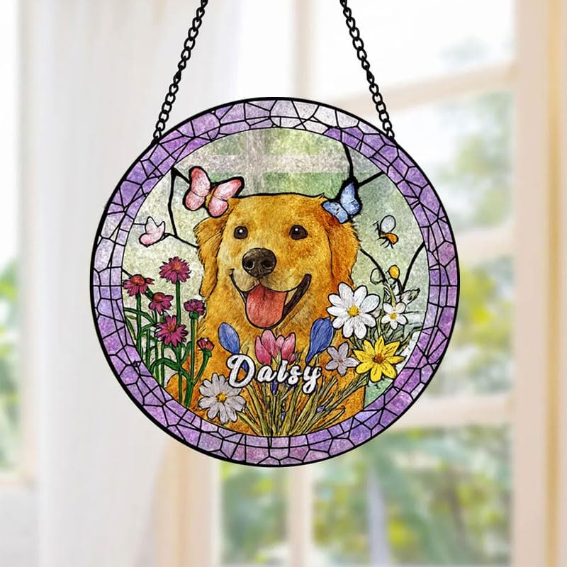 Personalized Halloween Dog Glass Window Hanging Ornament,Custom Pet Photo Ornament, Unique for Dog Lovers,Customized Pet Keepsake for Fall Holiday Décor
