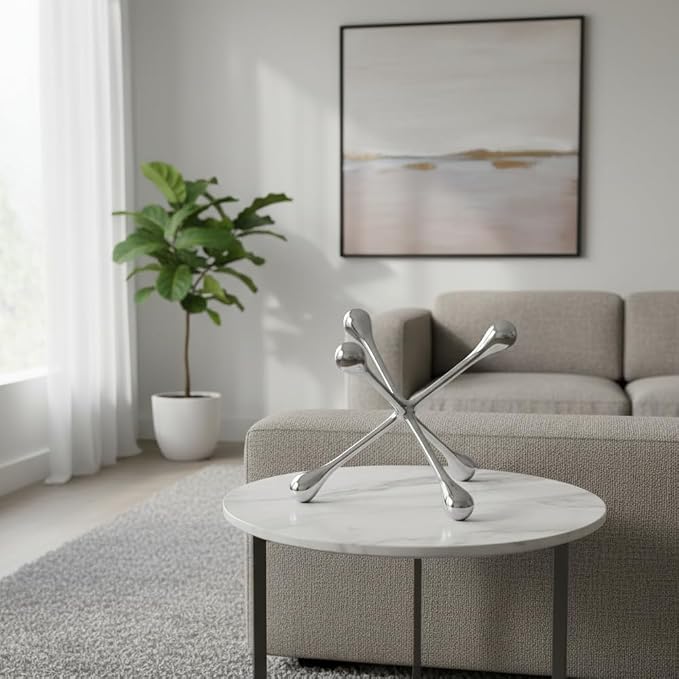 Cantillo Cast Aluminum Jack Sculpture – Modern Decorative Accent for Coffee Table, Bookshelf & Console – Mirror Polished Silver Finish – Contemporary Home Décor – Available in 3 Sizes