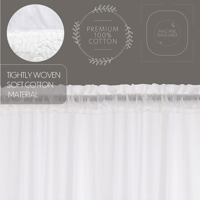 VHC Brands Farmhouse 16"x90" Valance White Rod Pocket Kitchen Window Curtains