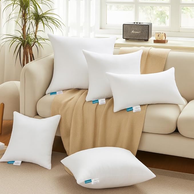 Oubonun 26 x 26 Throw Pillow Inserts - Soft, Plush & Decorative Down Alternative Pillows for Couch Sofa Bed, Machine Washable - White, Pack of 2