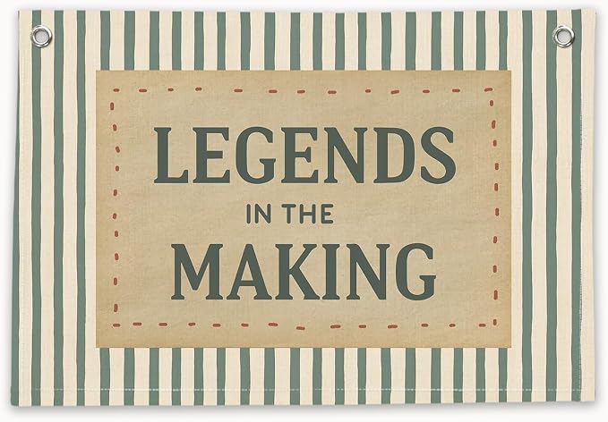 RTXLEZM Boys Room Decor, Legends in the Making Inspirational Canvas Banner | Retro Green Striped Motivational Wall Hanging for Toddler Boys Nursery Bedroom Playroom Decor, 20x30 Inch