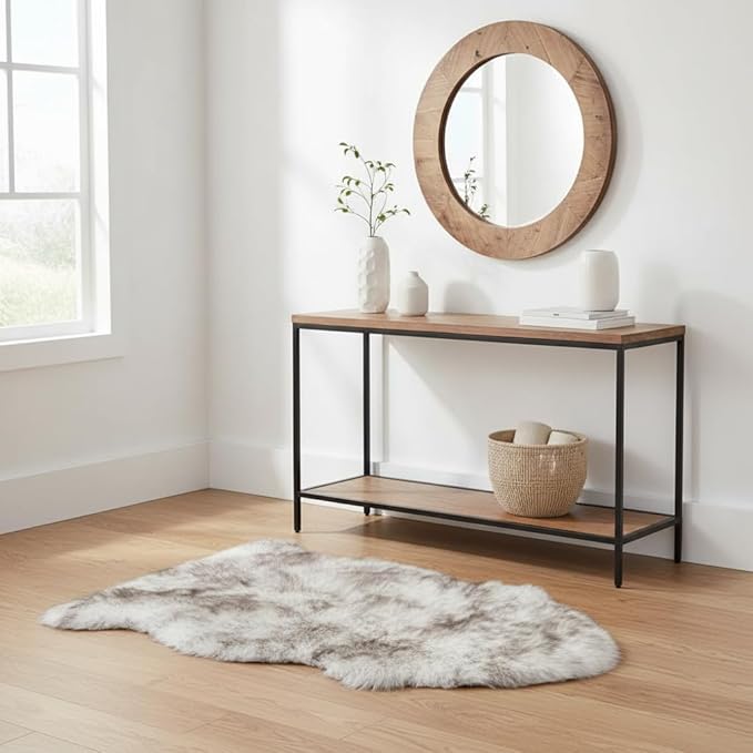 Super Area Rugs Premium Genuine Sheepskin Rug 2' x 3' Long Fur Soft & Natural Chair/Seat Cover Accent Rug, Wolf Tip Brown, Single Pelt