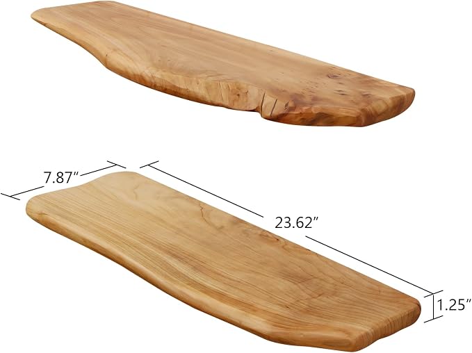 WELLAND Set of 2 24 Inch Cedar Natural Edge Floating Shelf Rustic Solid Cedar Wood Wall Mounted Shelves for Living Room, Bedroom, Kitchen, Bathroom, Home Office, Entryway