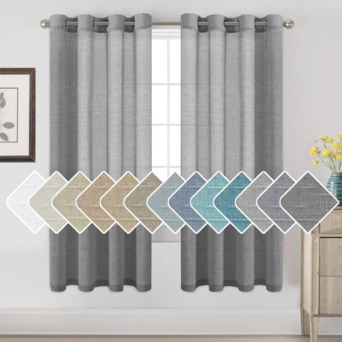 H.VERSAILTEX Linen Curtains Flax Linen Blended Curtain Panels for Living Room/Bedroom Semi Sheer Privacy Curtains 72 inch Length 2 Panels Set Nickel Grommet Window Drapes - Charcoal Grey