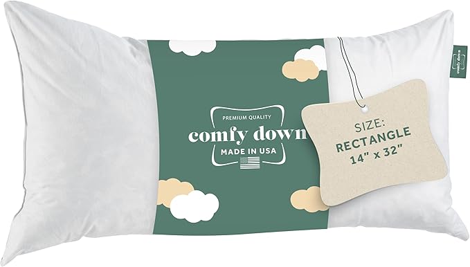 ComfyDown 14x32 Throw Pillow Insert, Down & Feather Fill, 100% Cotton Cover, Made in USA – Premium Soft Lumbar Decorative Pillow Form Sham Stuffer for Bed, Sofa & Couch