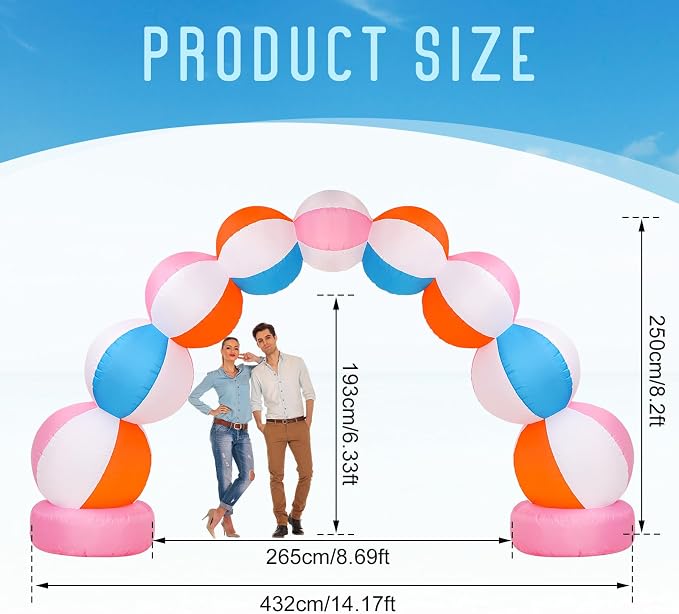 RattanView Inflatable Arch 8 ft Summer Beach Ball Party Arch Rainbow Beach Party Decoration Inflatable Pool Favors for Indoor Outdoor Lawn Yard Garden Decoration (Pink)