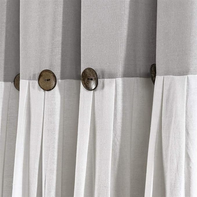 Lush Decor Linen Button Window Curtain Panel, Single, 40" W x 84" L, Gray & White - Country Curtains - Rustic Decor - Color Block Modern Farmhouse Curtains For Living Room, Bedroom & Dining Room