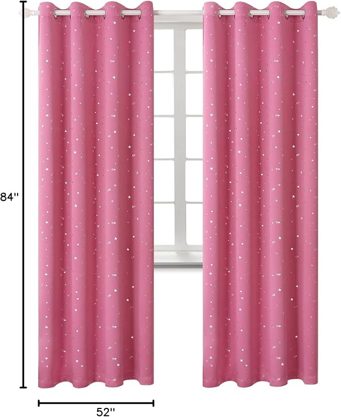 BGment Pink Star Blackout Curtains for Kid's Bedroom - Grommet Thermal Insulated Room Darkening Printed Curtains for Living Room, Set of 2 Panels, 52 x 84 Inch