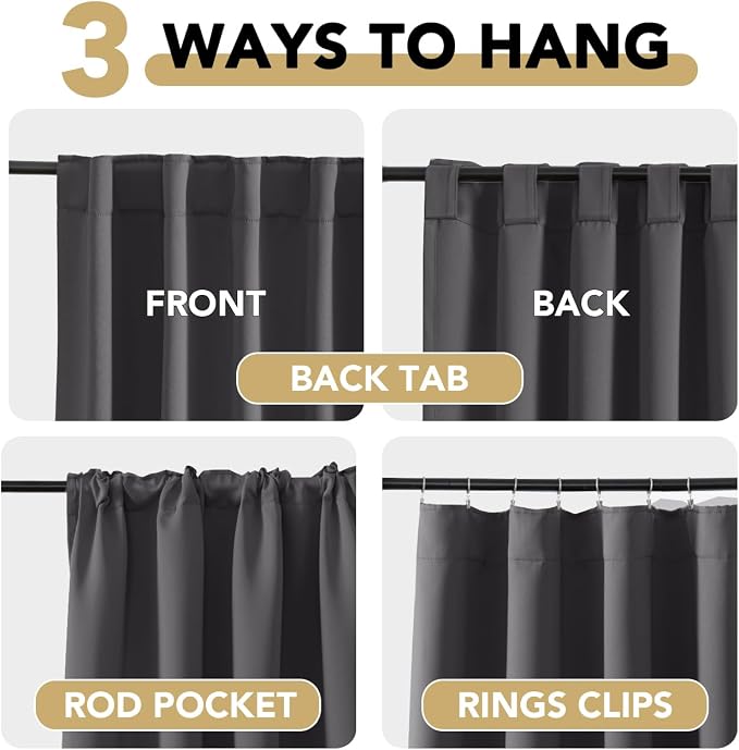 H.VERSAILTEX Blackout Curtains Thermal Insulated Window Treatment Panels Room Darkening Blackout Drapes for Living Room Back Tab/Rod Pocket Bedroom Draperies (2 Panels, Charcoal Gray, 42 x 54 Inch)