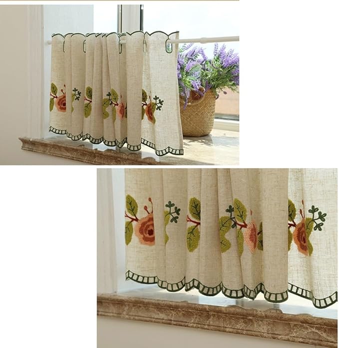 Cotton Linen Short Curtain Grommet Half Window Curtain Valance Light Filtering Tier Curtains for Kitchen Cafe Bedroom Curtains Closet(W 110 x L 60 cm (43" x 23"))
