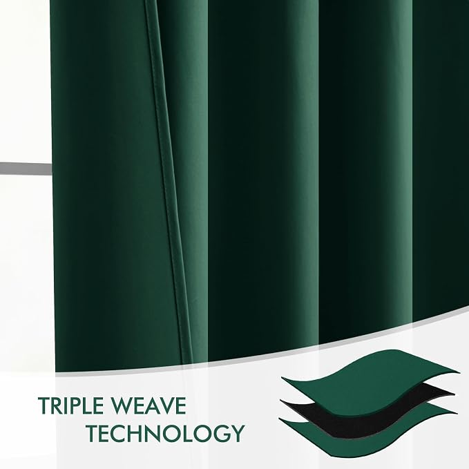 MIULEE Christmas Hunter Green Back Tab Blackout Curtains 84 Inch Length 2 Panels Set for Living Room Bedroom, Rod Pocket/Pinch Pleat Thermal Insulated Room Darkening Pleated Light Blocking Drapes