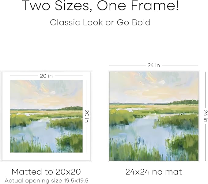 Homeforia 24x24 Picture Frame White, High End Metal 24 x 24 Large Square Poster Frame Matted to 20 x 20 in Photo, 24by24 Thin White Frames with Mat 20x20 inch Print, Tempered Glass, Wall Kit, Set of 1