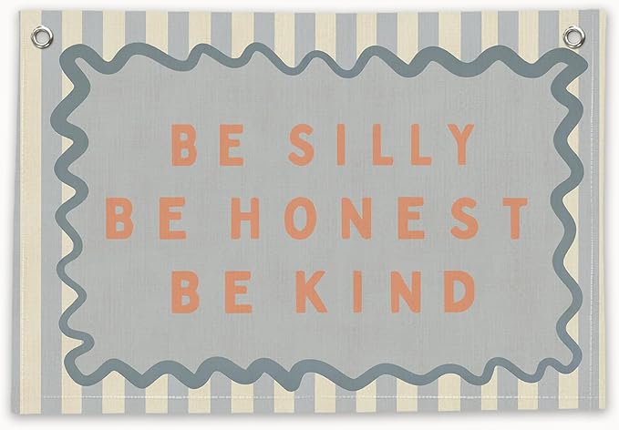 RTXLEZM Kids Room Decor, Be Silly Be Honest Be Kind Nursery Banner | Retro Blue Striped Inspirational Wall Hanging for Kids Toddler Boys Girls Nursery Room Bedroom Playroom Decor