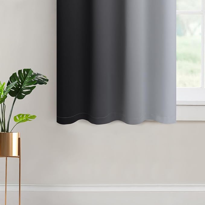 Yakamok Ombre Curtains Black and Greyish White for Living Room,52Wx45L | Room Darkening Curtains 45,Thermal Insulated Gradient Color Drape,Light Blocking Grommet Window Curtains for Bedroom,2 Panels