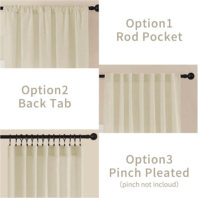Joydeco Linen Curtains 90 Inch Length 2 Panel Sets,Light Filtering Curtains for Bedroom 100 Inch Wide Living Room Drapes with Back Tabs & Rod Pockets (W100 x L90 Inch, Linen)