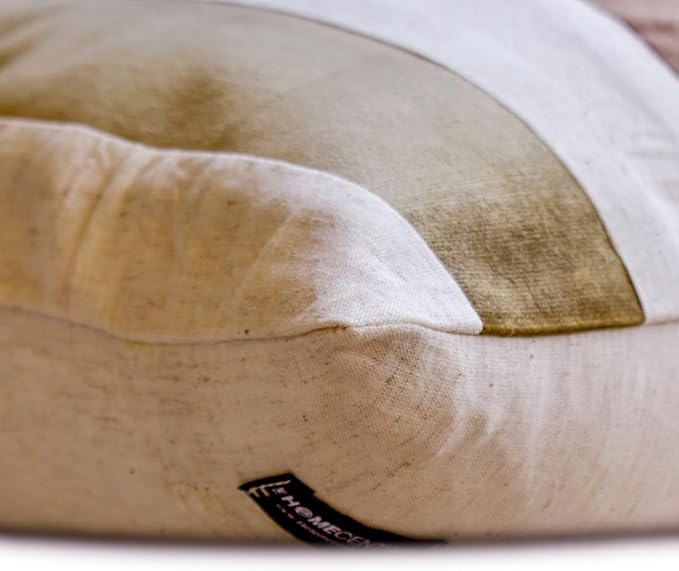 The HomeCentric Decorative Pillows Cover Brown Pack of 2, 26"x26" (65x65 cm) Velvet Striped and Linen Outdoor Furniture Euro Pillow Shams, Patchwork Modern Cushion Cover Style - Velvet Band Earthy