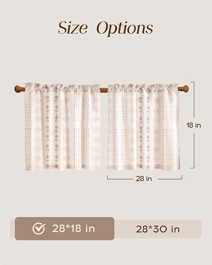 Miss Adola Farmhouse Kitchen Tier Curtains - 18 Inch Length Linen Blend Boho Cafe Curtains Striped Beige Small Window Treatments Over Sink Rod Pocket for Bathroom Living Room Light Filtering, 2 Panels