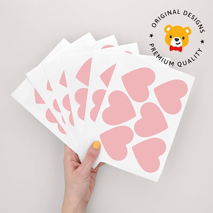 Removable Wall Decals for Kids Room – Peel and Stick Wall Stickers for Girls & Boys Bedroom, Playroom & Nursery – Easy to Apply Wall Decor - Pink Hearts
