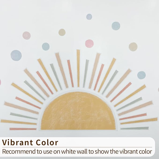 Vibrant Large Half Sun Wall Decals Peel and Stick, Self Adhesive Colorful Polka Dots Wall Sticker, Wall Art Decor Sunrise Wall Stickers for Girls Bedroom Playroom Nursery Room