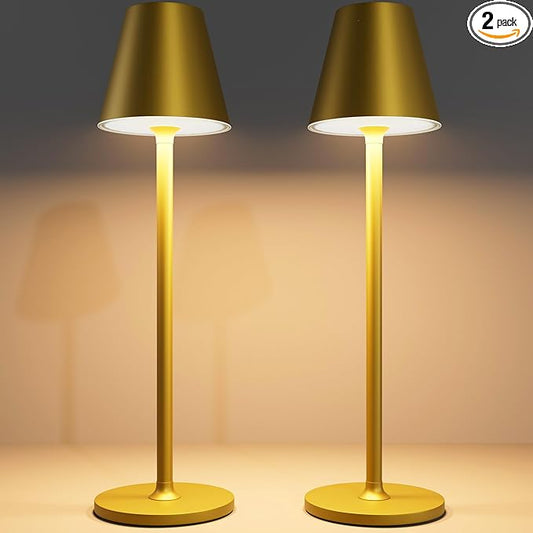 Timjorman 2-Pack Cordless Table Lamps - 5000mAh Rechargeable Battery Operated Desk Lamp, 3-Level Dimmable LED Night Light for Bedroom, Dining, Restaurant - Metal Design (Bronze 2PACK)