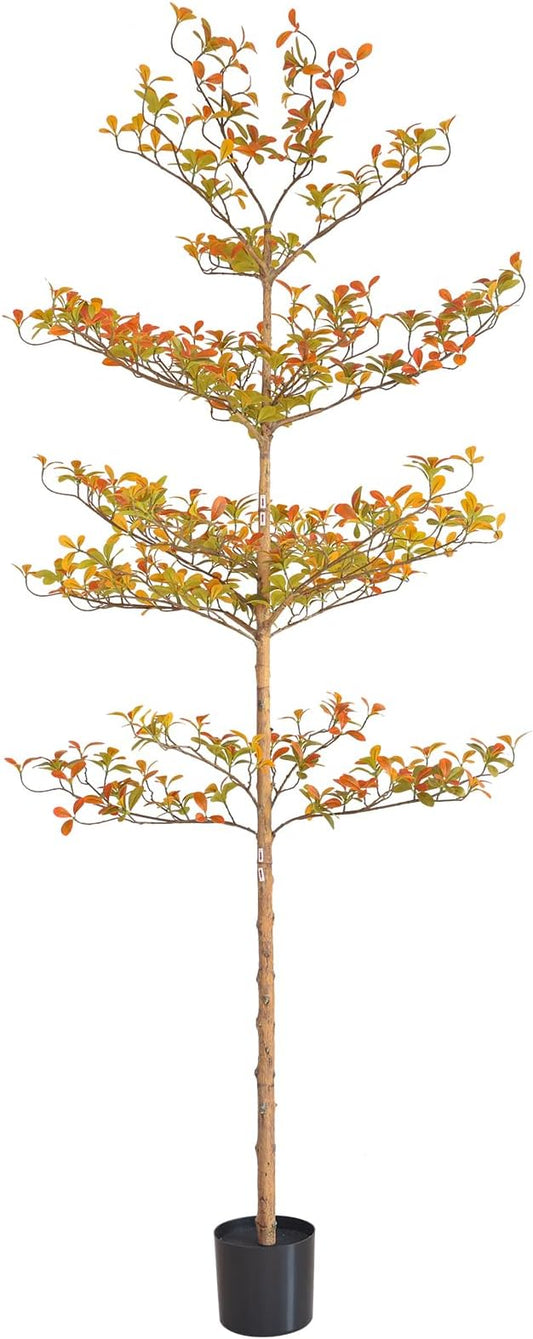 Artificial Black Olive Tree with Red Leaf, 7FT Tall Faux Shady Lady Tree with Potted, Fake Olive Tree for Home Decor Indoor