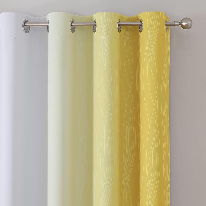 Estelar Textiler Yellow and Greyish White Blackout Curtains 45 Inch Length, Light Blocking Gradient Drapes for Bedroom, Thermal Insulated Grommet Ombre Curtains for Bathroom,52Wx45L,2 Panels