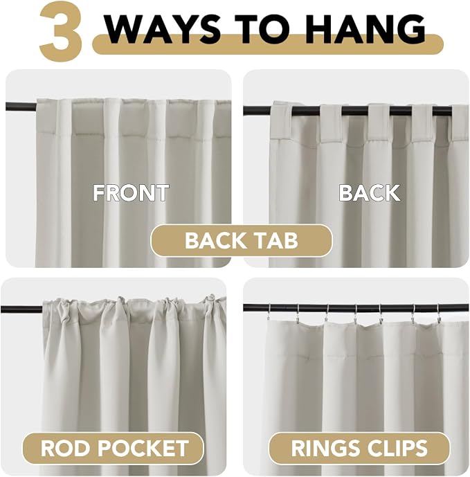 H.VERSAILTEX Blackout Curtains Thermal Insulated Window Treatment Panels Room Darkening Blackout Drapes for Living Room Back Tab/Rod Pocket Bedroom Draperies, 52 x 84 Inch, Ivory/Cream, 2 Panels