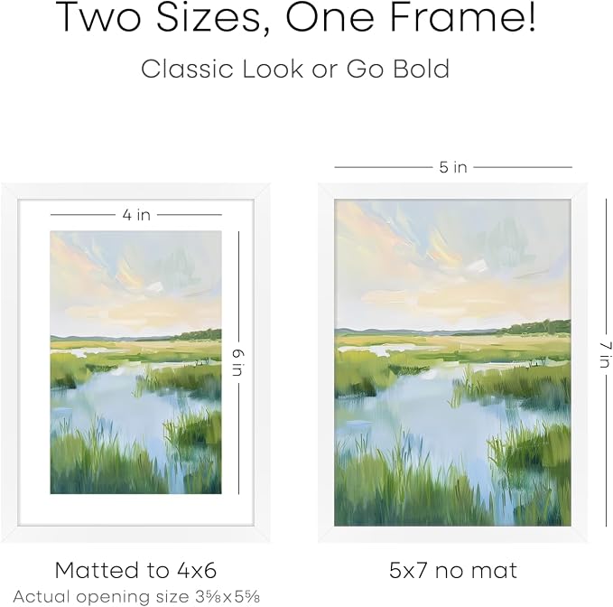 Homeforia 5x7 Picture Frame White, High End Metal 5 x 7 White Frames with Mat 4 x 6 for Art, 5x7 Desk Frame Matted to 4x6 inch Photo, 5 by 7 Wall or Tabletop Frames, Tempered Glass, Wall Kit, Set of 2