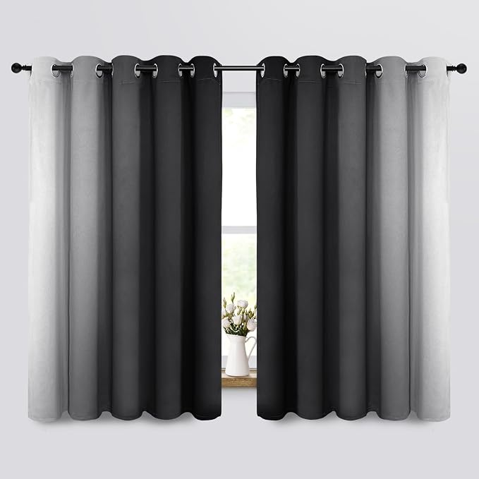 Yakamok Ombre Curtains Black and Greyish White for Living Room,70Wx63L | Room Darkening Curtains 63,Thermal Insulated Gradient Color Drape,Light Blocking Grommet Window Curtains for Bedroom,2 Panels