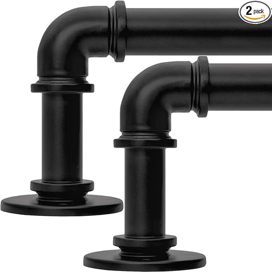 2PCS Black Curtain Rods 18 to 120 Inches,Adjustable Length,1 in Diameter Pipe,Wall or Ceiling Mounted,for Bedroom and Living Room (Black 18”to 120”2PCS)